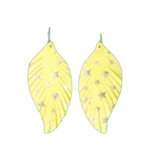 Gold Stars Yellow Leather Feather Earrings 3.5 Inches